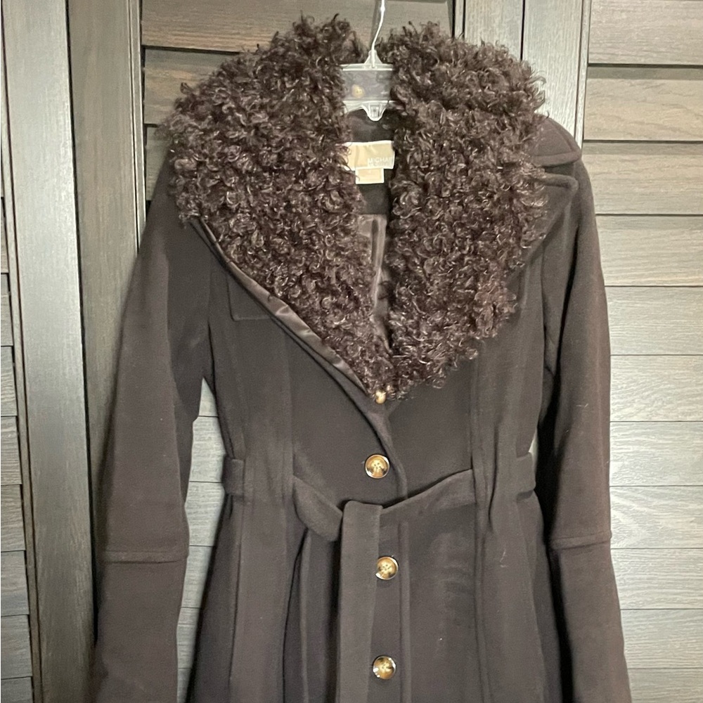 Michael Kors Wool Faux Fur trim coat